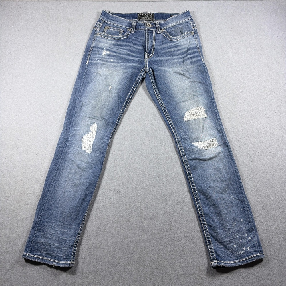 Salvage Mayhem Straight Jeans Mens 30x30 Blue Medium Wash Distressed Denim